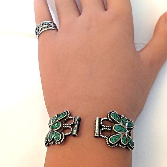 Native American Vintage Turquoise Watchtips Butterfly Sterling (1587) - Picture 6 of 7